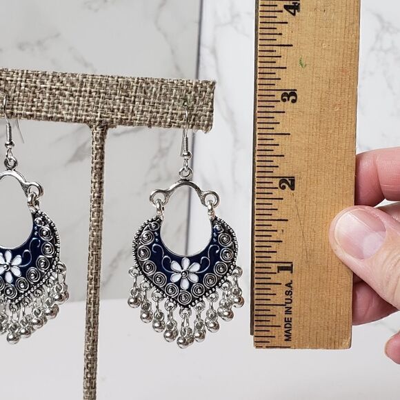 BOHEMIAN GYPSY Enameled Floral Beaded French Hook Earrings - Picture 6 of 7